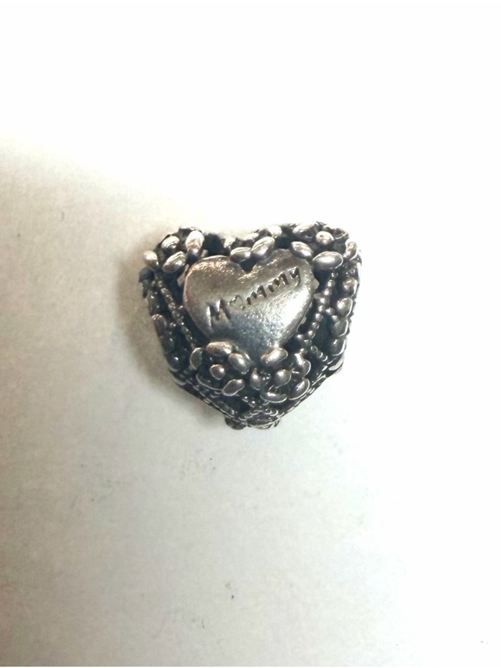 Pandora Silver 'Mommy' Floral Heart Charm